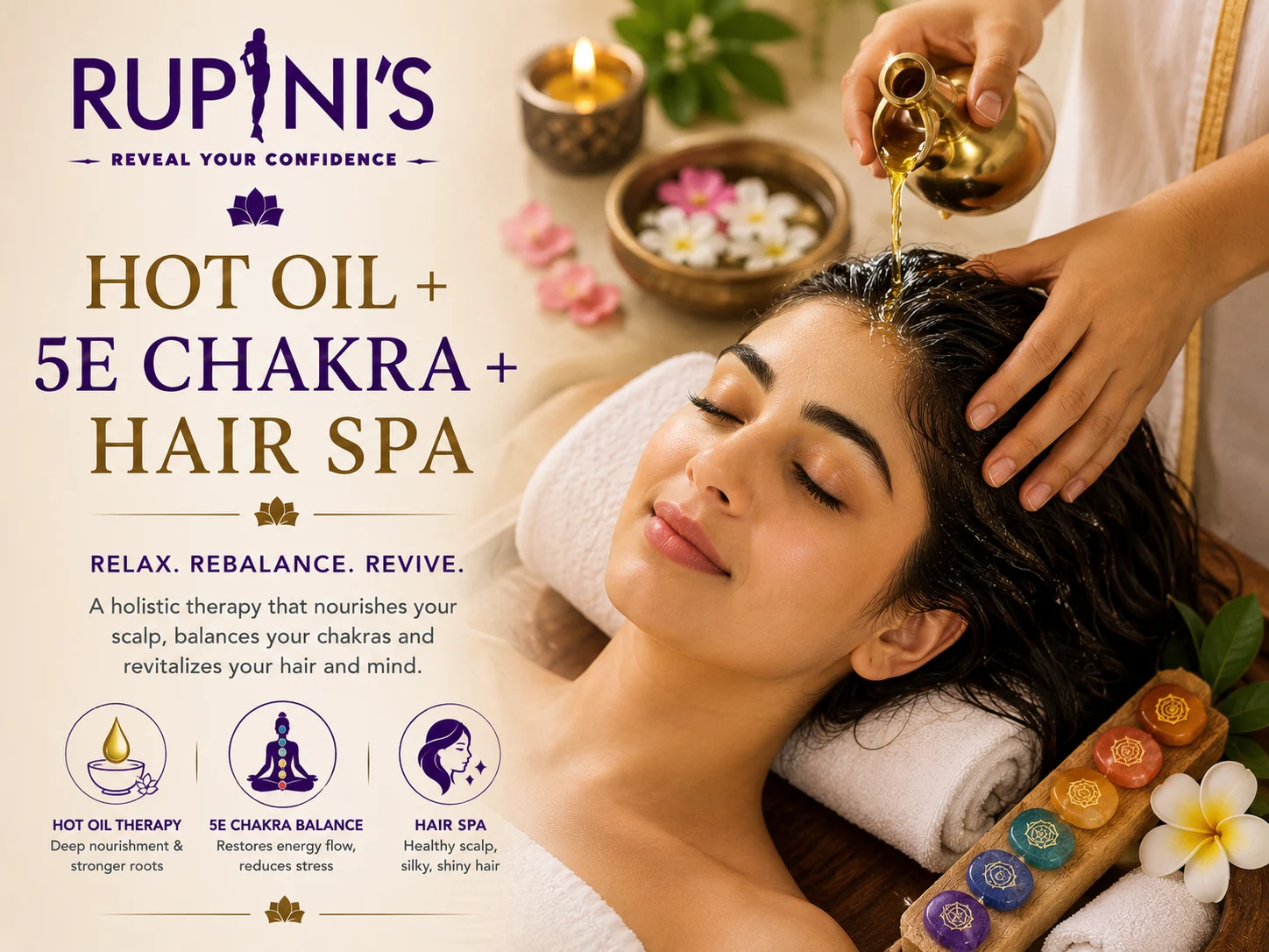  Hot oil+ 5E Chakra + Hair Spa